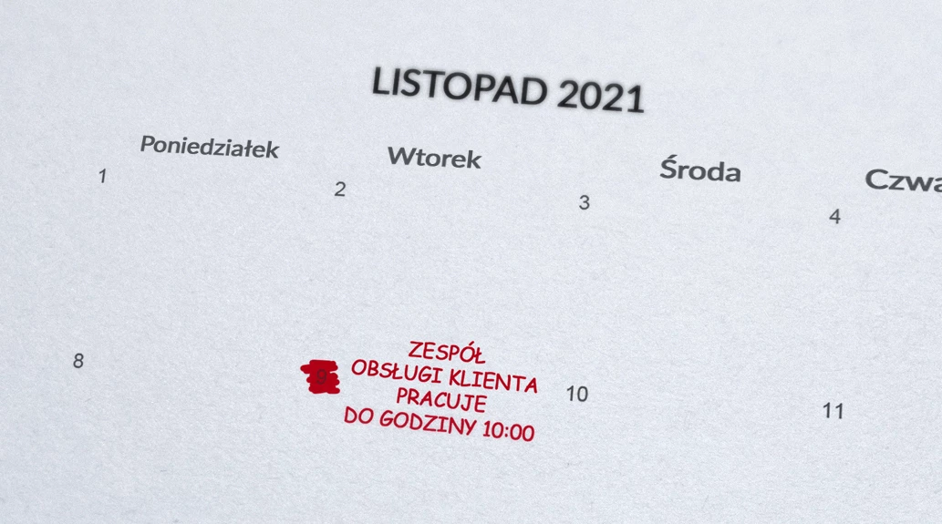 9 listopada Zespół Obsługi Klienta pracuje krócej